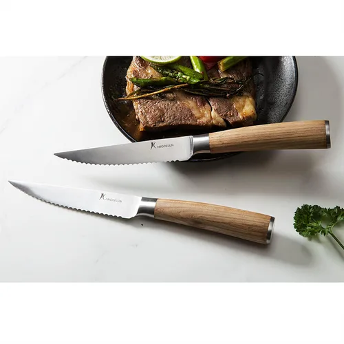 Vista 4 de kangdelun - Juego de cuchillos para carne ultra afilados de 8 piezas, cuchillas dentadas de 4.5 pulgadas, acero inoxidable de alto carbono