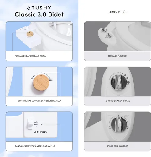 Vista 3 de TUSHY Classic 3.0 - Accesorio de bidé para inodoro, pulverizador de agua con autolimpieza no eléctrico, presión de agua ajustable, control de ángulo