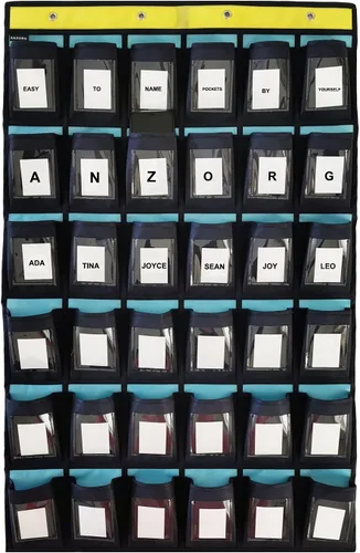 Vista 8 de Organizador de teléfonos celulares para aula, soporte para calculadoras, para colgar sobre la puerta, organizador de joyas, armario, ropa