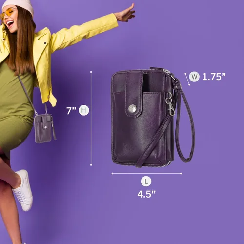 Vista 5 de Mundi Jacqui Cartera cruzada RFID para mujer, bolso de viaje pequeño de cuero vegano con soporte para teléfono, organizador compacto con ranuras