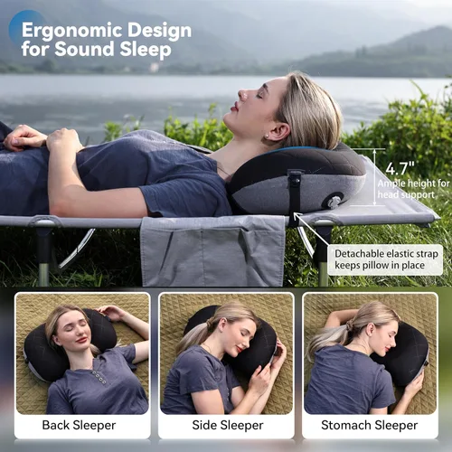 Vista 2 de MARCHWAY Almohada de acampada ultraligera inflable con funda lavable suave, almohada de aire portátil y compresible compacta para dormir al aire