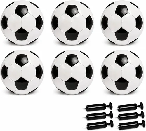 Vista 8 de Soccer Balls Size 5 Size 4 Size 3 Size 2 with Pumps, Bulk Pack of 1, 2 or 6 1 paquete blanco negro