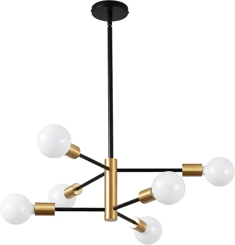 Vista 9 de KAISITE - Candelabro Moderno Sputnik - Candelabro de 6 Luces con Ajuste de Altura, Acabado en Negro y Oro para Cocina, Dormitorio y Vestíbulo