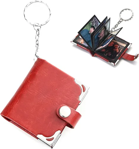 Vista 9 de Llavero personalizado con foto personalizado álbum de fotos de cuero llavero bolsillo mini álbum de fotos