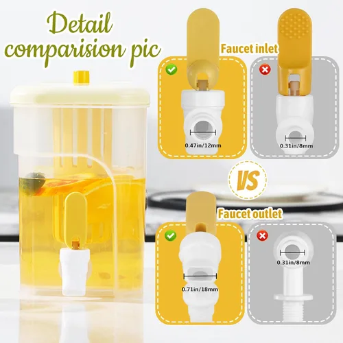 Vista 3 de Dispensador de bebidas de 1 galón para refrigerador, recipiente de agua con grifo, dispensador de agua de galón mejorado, jarra de té helado