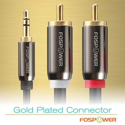 Vista 5 de FosPower Cable de 3.5mm a RCA (183 cm), Cable de audio RCA chapado en oro de 24K macho a macho, cable auxiliar estéreo [izquierdo/derecho] adaptador