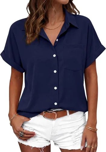 Vista 24 de Beautife Camisas con botones para mujer, blusas de manga corta Albaricoque