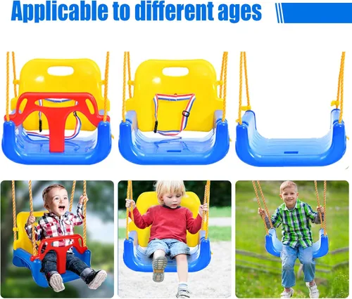 Vista 4 de IFOYO Asiento de columpio convertible 3 en 1 para niños con respaldo alto desmontable, columpio seguro para interiores y exteriores para niños
