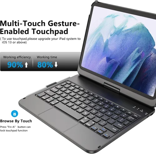 Vista 2 de TQQ Funda Touch para iPad (A16) de 11ª generación con teclado (11 pulgadas, 2025) y 10ª generación (10.9 pulgadas, 2022) – 360° giratorio, delgado