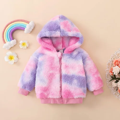 Vista 4 de MIEKISA Chaqueta con capucha para bebés y niñas, ropa de abrigo con cremallera teñida