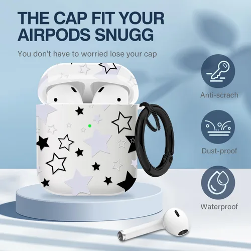 Vista 4 de Funda compatible con Airpods con llavero de estrella, diseño de estrella con bonitos encantos, funda protectora suave de poliuretano termoplástico a