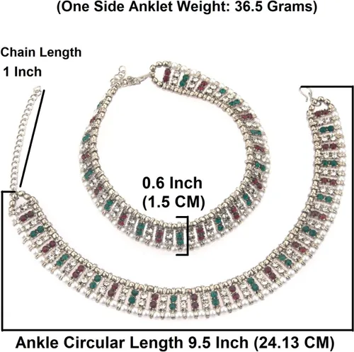 Vista 5 de Efulgenz Joyas indias oxidadas – Par de tobilleras y pulseras para mujer – Joyas de pie de perlas de cristal oxidadas boho Multi