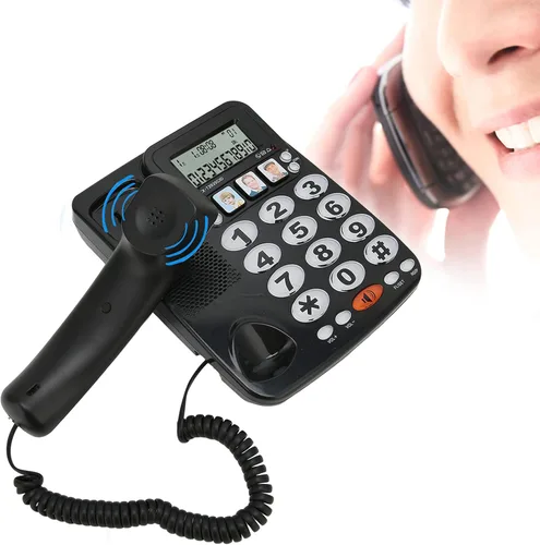 Vista 3 de Teléfono grande para personas mayores, teléfono con cable con identificación de llamadas, tono de llamada ajustable, accesos directos de memoria