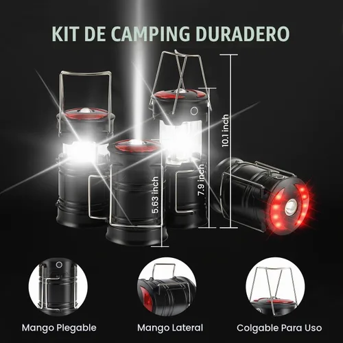 Vista 5 de Lichamp Paquete de 4 linternas de campamento recargables y alimentadas por baterías, fuente de alimentación dual y linterna de 4 modos de linterna
