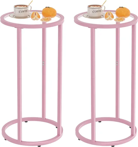 Vista 8 de Mesa auxiliar redonda, mesa C de cristal, mesa auxiliar para sofá, mesa de aperitivos de vidrio templado con marco de metal, mesa de noche