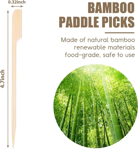 Vista 2 de HAKSEN 400 pinchos de bambú para aperitivos, púas de cóctel para bebidas, brochetas de madera de 4.7 pulgadas para sándwich, frutas, kabs