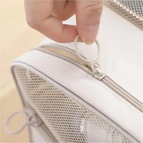 Vista 3 de Neceser de viaje – Pequeño organizador colgante de baño y cosméticos para hombres y mujeres – Bolsa de viaje para artículos de tocador, Beige