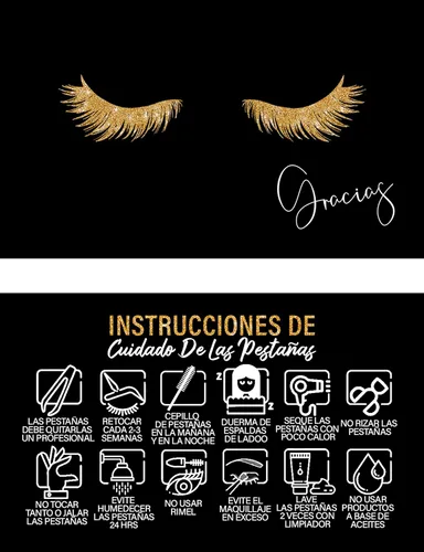 Vista 6 de Paquete de 100 tarjetas de cuidado posterior de extensiones de pestañas inglesas con nota de agradecimiento, tamaño 3.5 x 2 pulgadas, tarjetas
