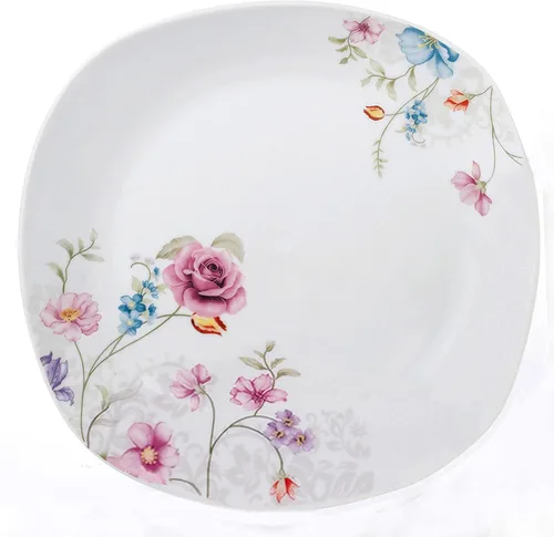 Vista 3 de Lorren Home Trends Juego de vajilla cuadrada de porcelana de 20 piezas para 4 diseños florales pequeños, color blanco