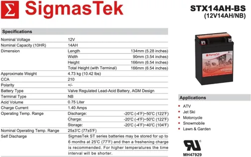 Vista 3 de Yamaha 250CC YFM 250 Bear Tracker, reemplazo de batería ATV 1999-2004