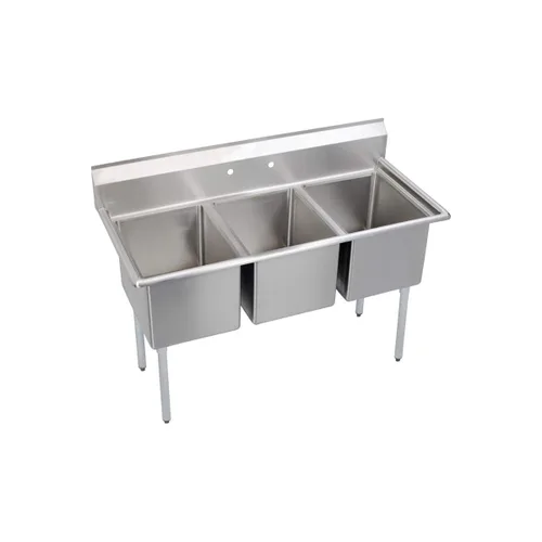 Vista 14 de Elkay Foodservice Fregadero de 3 compartimentos, OA de 58.5 x 29.75 pulgadas, altura de trabajo de 36 pulgadas, cuenco de 18 x 24 pulgadas, 14
