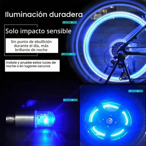 Vista 4 de Paquete de 4 luces LED para rueda de bicicleta, tapones para válvulas de neumáticos de automóvil, tapas de vástagos de bicicleta, motocicleta
