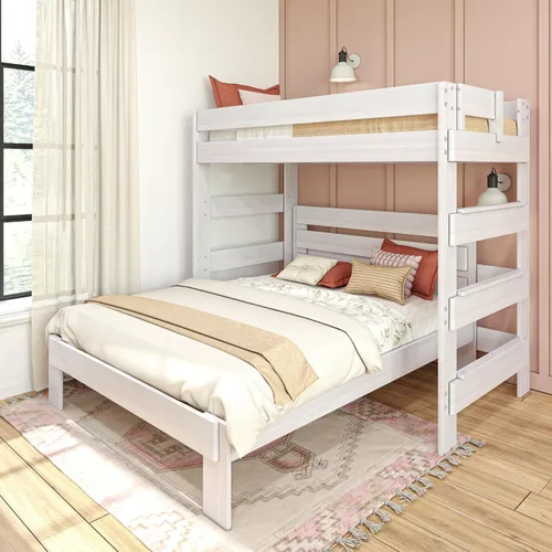 Vista 9 de Max & Lily Litera moderna de granja, marco de cama individual sobre matrimonial en forma de L para niños, madera flotante