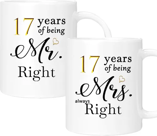 Vista 12 de Juego de 2 tazas de café para el 10º aniversario, regalos de boda para parejas, padres, hombres, mujeres, marido, esposa, él, ella, caja de regalo