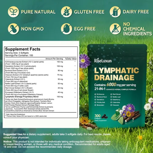 Vista 8 de Suplementos de drenaje linfático liposomal 21 en 1, cápsulas blandas, suministro para 100 días, soporte del sistema linfático de 6000 mg para 1