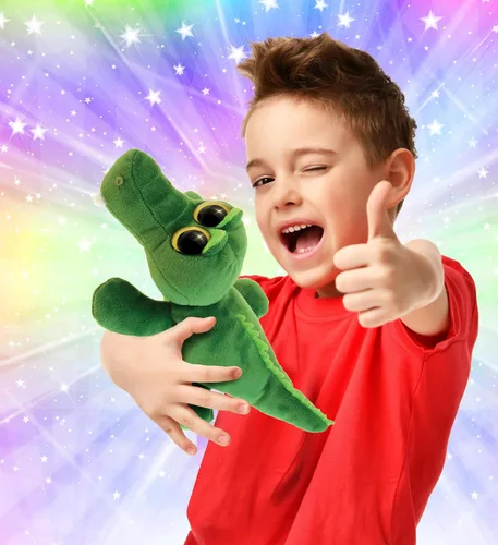 Vista 2 de DolliBu - Animal de peluche de cocodrilo verde, súper suave, ojos grandes abrazables para niños y adultos, 6 pulgadas