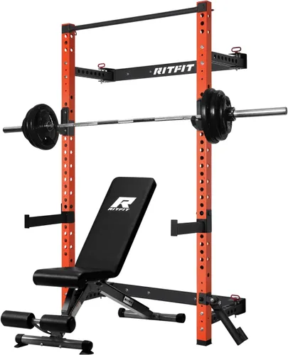 Vista 15 de RitFit 2.36'' x 2.36'' Folding Squat Rack for Home Gym, Wall Mounted Squat Rack with Attachments - Space Saving Squat Power Rack Negro
