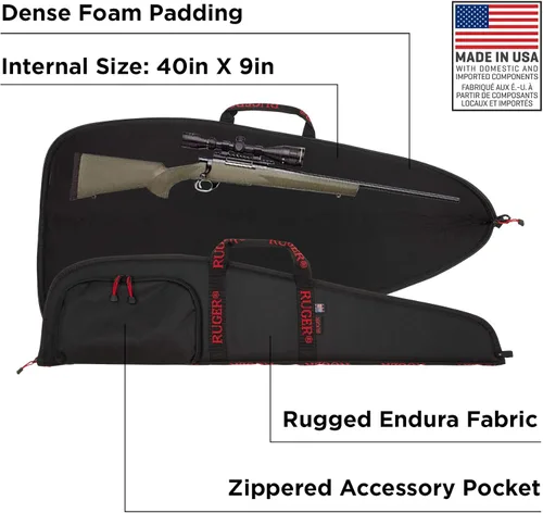 Vista 4 de Funda para rifle Ruger, color negro con logo Ruger en las asas, 40