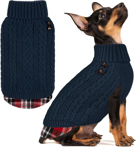Vista 17 de KYEESE Suéter suave para perros pequeños, machos, abrigado, de cuello alto, ropa elástica de punto para gatos, abrigo cómodo para cachorros
