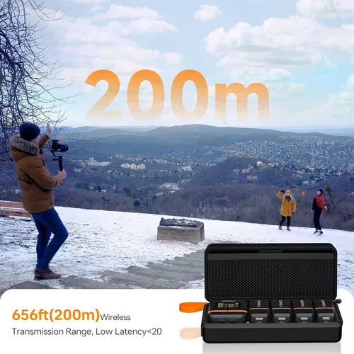 Vista 8 de COMICA Vimo Q - Micrófono inalámbrico Lavalier de 4 canales para cámara/smartphone Noise Reduction, 4 Audio Tracks Output, 656ft Long Range