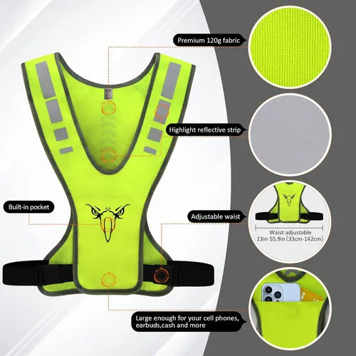 Vista 4 de TCCFCCT Chaleco reflectante para correr, equipo de correr de alta visibilidad con bolsillo grande