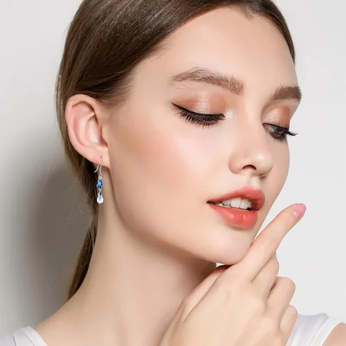 Vista 2 de Pendientes de loto de plata de ley 925 con piedra lunar de loto, aretes colgantes de gota de loto para mujer, regalos, Plata de ley