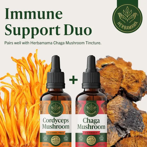 Vista 7 de HERBAMAMA Cordyceps Sinensis Tintura - Apoyo inmunológico vegano y defensa con gotas de extracto de hongos Cordyceps - Suplemento de inmunidad