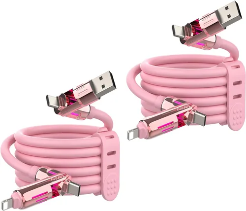 Vista 16 de MFish Cable de carga USB 4 en 1 con funda de transporte, cable de carga rápida de 240 W, USB-A y USB-C dual a USB-C/Lightning, para iPhone Negro