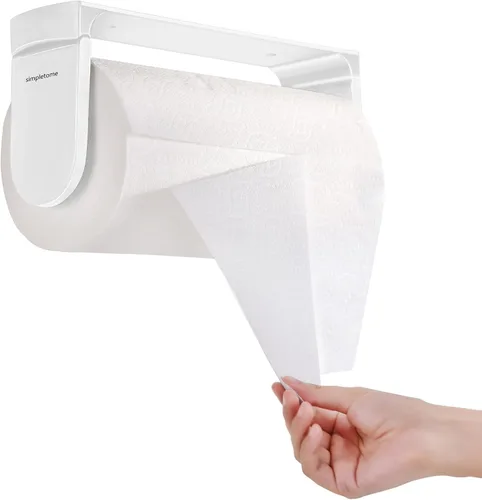 Vista 11 de Simpletome - Toallero de papel para colocar debajo del gabinete con adhesivo o perforación, aleación de aluminio + ABS (negro) tension arms, tear