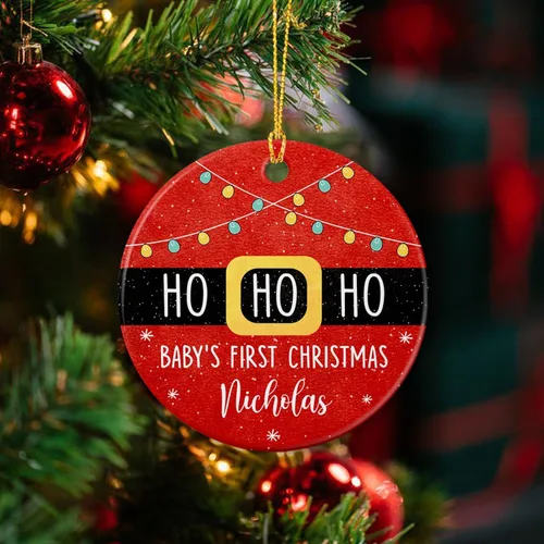 Vista 5 de Ho - Adorno de Navidad para bebé, adorno personalizado de cerámica de Navidad de Papá Noel, el primero para el árbol de Navidad, regalos de bebé