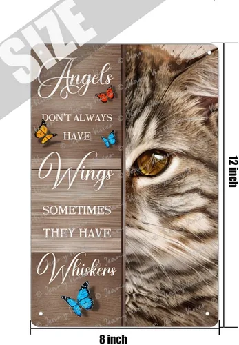 Vista 5 de Cartel de hojalata vintage con texto en inglés «Angels Don't Always Have Wings Sometimes They Have Whiskers», regalo para amantes de los gatos