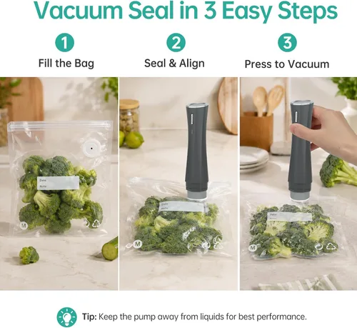 Vista 3 de Sellador al vacío para alimentos con 10 bolsas reutilizables, color gris