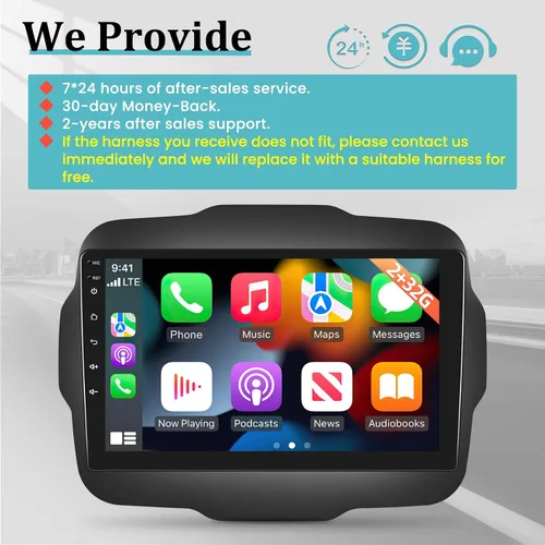 Vista 8 de Radio de coche Android para Jeep Renegade 2015-2020 con DSP, Apple Carplay inalámbrico y Android Auto de 9 pulgadas, pantalla táctil, estéreo