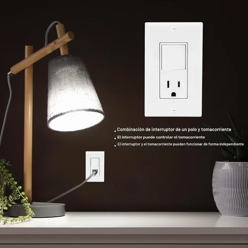 Vista 4 de Maxxima Combinación de interruptor de luz basculante y tomacorriente, receptáculo de estilo combinado de decoración blanca de un solo polo, placas