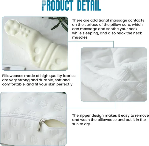 Vista 5 de Almohada cervical para dormir, almohada cervical de espuma viscoelástica para aliviar el dolor de cuello rígido, almohada de apoyo cervical