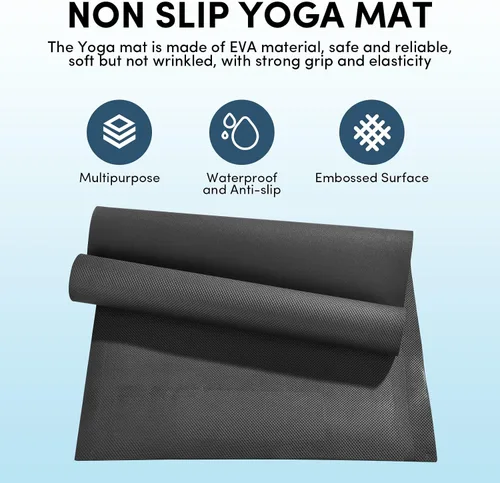 Vista 3 de Paquete de 10 alfombrillas de yoga a granel, 2.677 x 0.945 x 0.157 in de grosor, alfombrillas de yoga negras para niños y adultos, antideslizante