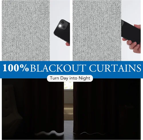 Vista 5 de Beauoop Cortinas de lino 100% opacas de 63 pulgadas de largo, 2 paneles para dormitorio, sala de estar, gris con parte trasera blanca