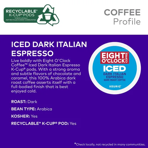 Vista 3 de Eight O'Clock Coffee ICED Dark Italian, Keurig - Cápsulas K-Cup de una sola porción, café helado tostado oscuro, 60 unidades (6 paquetes de 10)