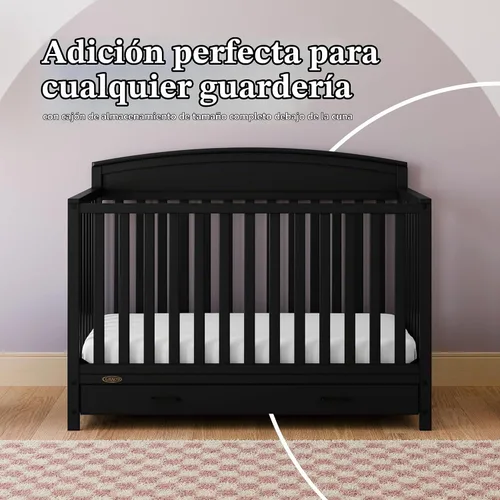 Vista 4 de Graco Benton - Cuna convertible 5 en 1 con cajón, certificado GREENGUARD Gold, se convierte de cuna de bebé a cama infantil, sofá cama y cama