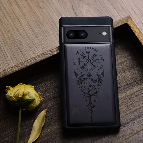 Vista 4 de Carveit Funda de madera para Pixel 7 [madera natural y TPU suave negro] a prueba de golpes, funda de madera única y elegante compatible con Google
